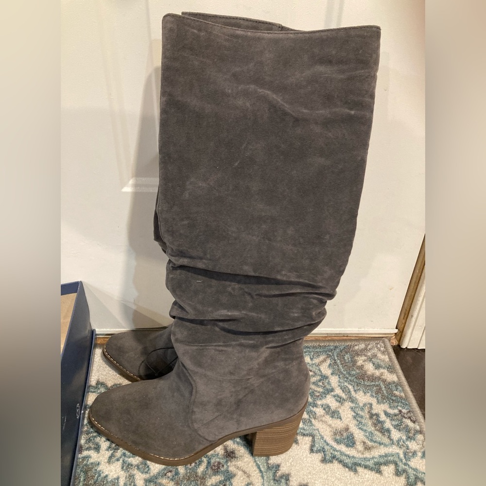 Universal Thread Gray Suede Slouchy Knee-High Heeled Boots